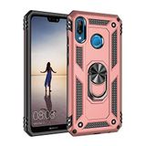 Nevarium Huawei P20 Lite Uyumlu Kılıf Tank Yüzüklü Silikon Kapak - Rose