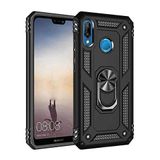 Nevarium Huawei P20 Lite Uyumlu Kılıf Tank Yüzüklü Yüksek Korumalı Silikon - Siyah