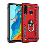 Nevarium Huawei P30 Lite Uyumlu Kılıf Tank Yüzüklü Silikon Kapak - Kırmızı