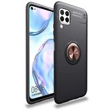 Nevarium Huawei P40 Lite Uyumlu Kılıf Yüzüklü Silikon Range - Siyah-Rose Gold