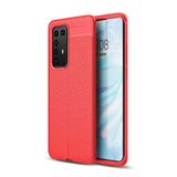 Nevarium Huawei P40 Pro Uyumlu Kılıf Deri Dokulu Kamera Korumalı Silikon - Kırmızı