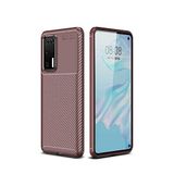 Nevarium Huawei P40 Uyumlu Kılıf Karbon Dokulu Silikon - Kahverengi