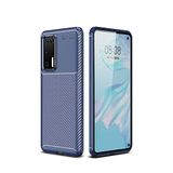 Nevarium Huawei P40 Uyumlu Kılıf Karbon Dokulu Silikon - Lacivert
