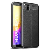 Nevarium Huawei Y5P Uyumlu Kılıf Deri Dokulu Kamera Korumalı Silikon - Siyah