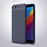 Nevarium Huawei Y6 2018 Uyumlu Kılıf Deri Dokulu Kamera Korumalı Silikon - Lacivert