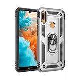 Nevarium Huawei Y6 2019 Uyumlu Kılıf Tank Yüzüklü Silikon Kapak - Gümüş