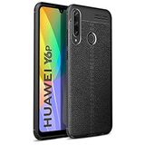 Nevarium Huawei Y6P Uyumlu Kılıf Deri Dokulu Kamera Korumalı Silikon - Siyah