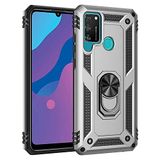 Nevarium Huawei Y6P Uyumlu Kılıf Tank Yüzüklü Silikon Kapak - Gümüş