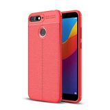 Nevarium Huawei Y7 2018 Uyumlu Kılıf Deri Dokulu Kamera Korumalı Silikon - Kırmızı