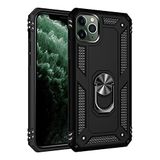 Nevarium iPhone 11 Pro Max Uyumlu Kılıf Tank Yüzüklü Silikon Kapak - Siyah