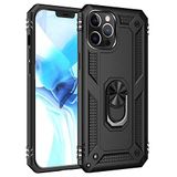 Nevarium iPhone 12 Pro Max Uyumlu Kılıf Tank Yüzüklü Silikon Kapak - Siyah