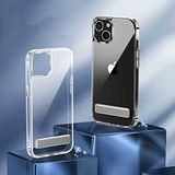 Nevarium iPhone 14 Plus Kılıf Şeffaf Silikon Standlı Sert TPU L- Stand Kapak