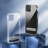 Nevarium iPhone 14 Pro Max Kılıf Şeffaf Silikon Standlı Sert TPU L- Stand Kapak