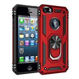Nevarium iPhone 5 Uyumlu Kılıf Tank Yüzüklü Silikon Kapak - Kırmızı