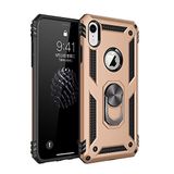 Nevarium iPhone XR Uyumlu Kılıf Tank Yüzüklü Silikon Kapak - Gold