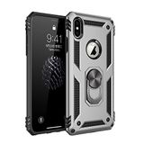 Nevarium iPhone XS Max Uyumlu Kılıf Tank Yüzüklü Silikon Kapak - Gümüş