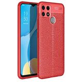 Nevarium Oppo A15 Uyumlu Kılıf Focus Derili Silikon - Kırmızı