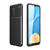Nevarium Oppo A55 5G Uyumlu Kılıf Karbon Dokulu Silikon - Siyah