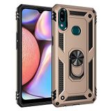 Nevarium Samsung Galaxy A10S Uyumlu Kılıf Tank Yüzüklü Silikon Kapak - Gold