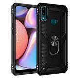 Nevarium Samsung Galaxy A10S Uyumlu Kılıf Tank Yüzüklü Silikon Kapak - Siyah