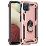 Nevarium Samsung Galaxy A12 Uyumlu Kılıf Tank Yüzüklü Silikon Kapak - Rose