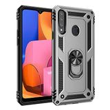 Nevarium Samsung Galaxy A20S Uyumlu Kılıf Tank Yüzüklü Silikon Kapak - Gümüş