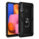 Nevarium Samsung Galaxy A20S Uyumlu Kılıf Tank Yüzüklü Silikon Kapak - Siyah