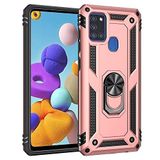 Nevarium Samsung Galaxy A21S Uyumlu Kılıf Tank Yüzüklü Silikon Kapak - Rose