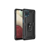 Nevarium Samsung Galaxy M12 Uyumlu Kılıf Yüzüklü Tank Silikon Kapak Sofya - Siyah
