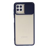 Nevarium Samsung Galaxy M32 Kılıf Lens Sürgülü Mat Silikon Palm - Lacivert