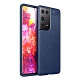 Nevarium Samsung Galaxy S21 Ultra Uyumlu Kılıf Deri Görünümlü Silikonn - Lacivert