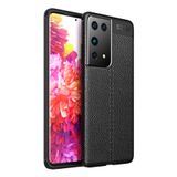 Nevarium Samsung Galaxy S21 Ultra Uyumlu Kılıf Deri Görünümlü Silikonn - Siyah