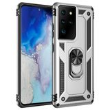 Nevarium Samsung Galaxy S21 Ultra Uyumlu Kılıf Tank Yüzüklü Silikon Kapak - Gümüş