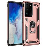 Nevarium Samsung Galaxy S21 Ultra Uyumlu Kılıf Tank Yüzüklü Silikon Kapak - Rose