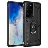 Nevarium Samsung Galaxy S21 Ultra Uyumlu Kılıf Tank Yüzüklü Silikon Kapak - Siyah