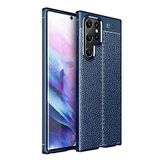 Nevarium Samsung Galaxy S22 Ultra Kılıf Deri Dokulu Silikon -Lacivert