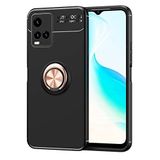 Nevarium Vivo Y21S Uyumlu Kılıf Yüzüklü Silikon Range - Siyah-Rose Gold