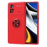 Nevarium Xiaomi Poco M4 Pro 4G Uyumlu Kılıf Yüzüklü Silikon Range - Kırmızı