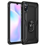 Nevarium Xiaomi Redmi 9A Uyumlu Kılıf Tank Yüzüklü Silikon Kapak - Siyah