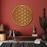 Nevatextile Metal Duvar Sanatı Yaşam Çiçeği Yuvarlak Geometrik Tasarım, Yatak Odası Oturma Odası Mutfak Yemek Odası için Çiçek Duvar Dekoru (Art Deco, Altın, 99 x 99 cm)