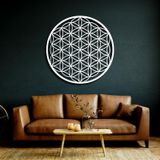 Nevatextile Metal Duvar Sanatı Yaşam Çiçeği Yuvarlak Geometrik Tasarım, Yatak Odası Oturma Odası Mutfak Yemek Odası için Çiçek Duvar Dekoru (Art Deco, Beyaz, 30,48 x 30,48 cm)