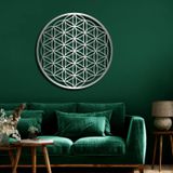 Nevatextile Metal Duvar Sanatı Yaşam Çiçeği Yuvarlak Geometrik Tasarım, Yatak Odası Oturma Odası Mutfak Yemek Odası için Çiçek Duvar Dekoru (Art Deco, Gümüş, 99 x 99 cm)