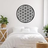 Nevatextile Metal Duvar Sanatı Yaşam Çiçeği Yuvarlak Geometrik Tasarım, Yatak Odası Oturma Odası Mutfak Yemek Odası için Çiçek Duvar Dekoru (Art Deco, Siyah, 71 x 71 cm)