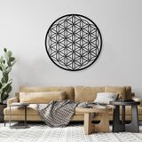 Nevatextile Metal Duvar Sanatı Yaşam Çiçeği Yuvarlak Geometrik Tasarım, Yatak Odası Oturma Odası Mutfak Yemek Odası için Çiçek Duvar Dekoru (Art Deco, Siyah, 99x99 cm)