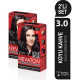 Nevaton 2 X 2'Li Set 3.0 Koyu Kahve Kalıcı Krem Saç Boyası Seti (4 Boya + 4 Oksidan)