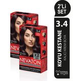 Nevaton 2 X 2'Li Set 3.4 Koyu Kestane Kalıcı Krem Saç Boyası Seti (4 Boya + 4 Oksidan)