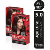 Nevaton 2 X 2'Li Set 5.0 Açık Kahve Kalıcı Krem Saç Boyası Seti (4 Boya + 4 Oksidan)