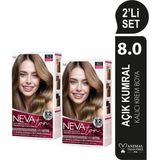 Nevaton 2 X 2'Li Set 8.0 Açık Kumral Kalıcı Krem Saç Boyası Seti (4 Boya + 4 Oksidan)