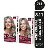 Nevaton 2 X 2'Li Set 8.11 Açık Kumral Yoğun Küllü Kalıcı Krem Saç Boyası Seti (4 Boya + 4 Oksidan) - 8,1 Açık Kumral Küllü