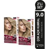 Nevaton 2 X 2'Li Set 9.0 Çok Açık Kumral Kalıcı Krem Saç Boyası Seti (4 Boya + 4 Oksidan)